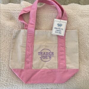 Trader Joe's Pink and Cream Mini Canvas Tote Bag